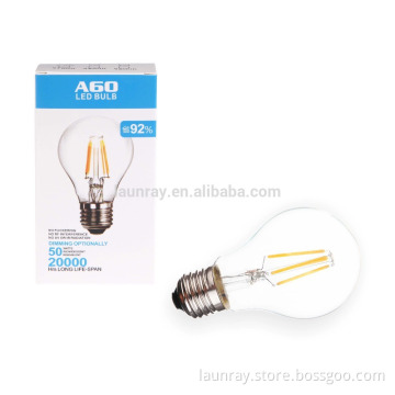 120V A60 E27 6W Warm white LED Retro COB Filament lamp light bulb